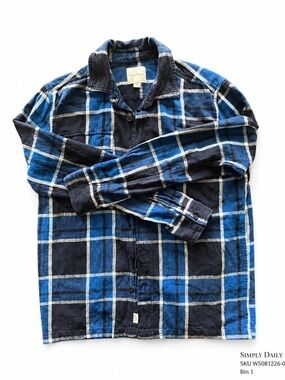 American Eagle Men’s Medium Blue Plaid 100% Cotton Flannel Button Shirt